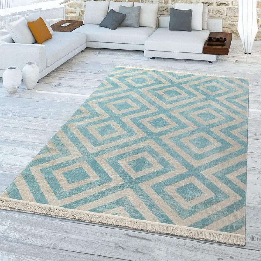 Tuin Vloerkleed Ruitjes Voor Binnen En Buiten Ø 200 cm Rund Tapijt