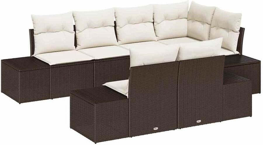 Tuinbank – Buitenbank – Loungeset – Modular Sofa – Tuinmeubel – 7-Zits – Weerbestendig Polyrattan – Met Witte Kussens