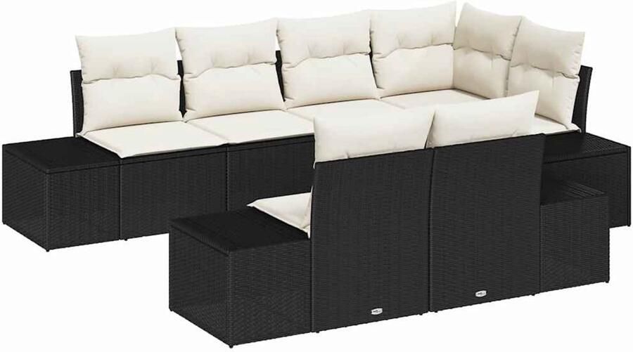 Corenia Tuinbank – Buitenbank – Loungeset – Zithoek – Modulaire Bank – Zwart Poly Rattan – Zitplek Voor 7 Personen