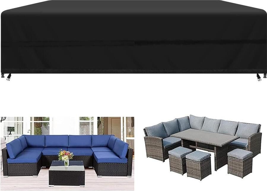 Tuinmeubelhoes 242 x 162 x 100 cm Waterdicht Terrastafelhoezen Zwaar belastbare Oxford-stof Rotan meubelhoes Winddicht Anti-UV Terras buiten Zwart Bankhoes