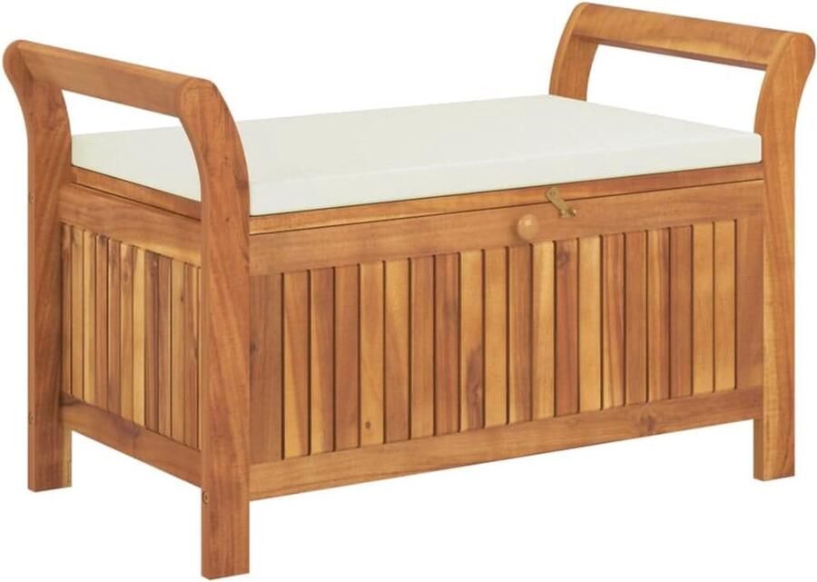 Tuinopbergbank met kussen 91 cm massief acaciahout praktische buitenbank voor tuin en terras