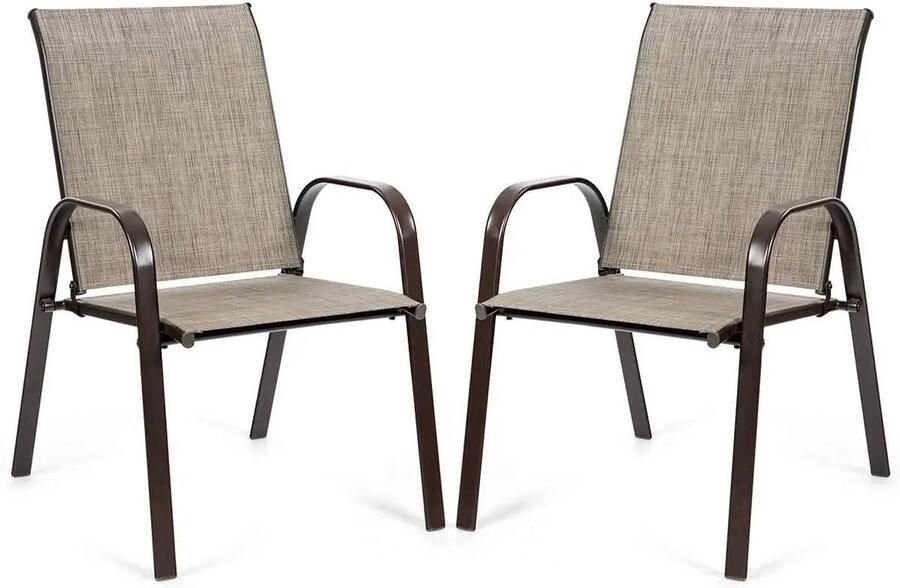 Tuinstoel Tuinstoelen Terrasstoelen Balkonstoelen Set van 2 met Armleuningen Textiel & Metalen Frame 200 kg belastbaar voor Tuin Balkon Zwembad 56 x 72 x 90 cm Lichtgrijs