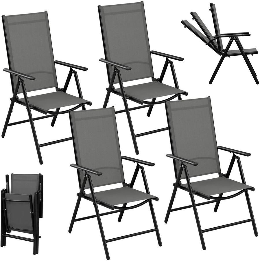 Livetastic Tuinstoelen 4 STUKS Tuinstoel Campingstoel 7 Verstelbaar Opvouwbaar Set van 4 Antraciet Ademend polyesterweefsel Weerbestendig 160kg Camping Tuin Balkon