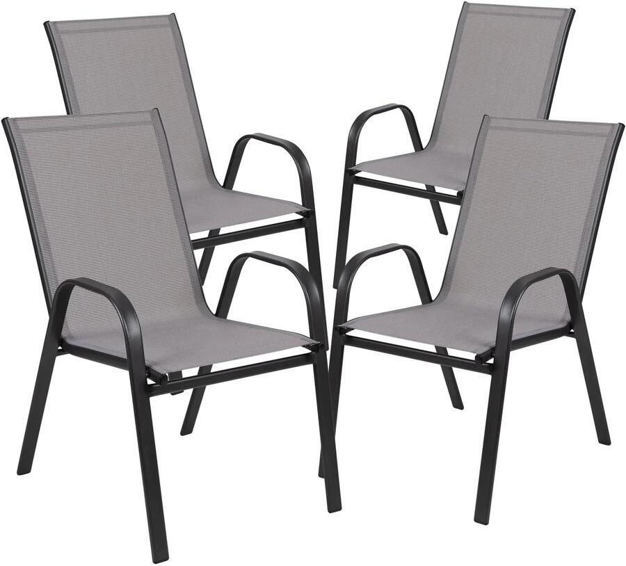 Tuinstoelen Eetkamer Stoelen Strandstoelen Tuinstoel Klaptoel Textilene Eetstoelen met Stalen Frame Stapelbare Draagvermogen 150kg Set van 4 Grijs