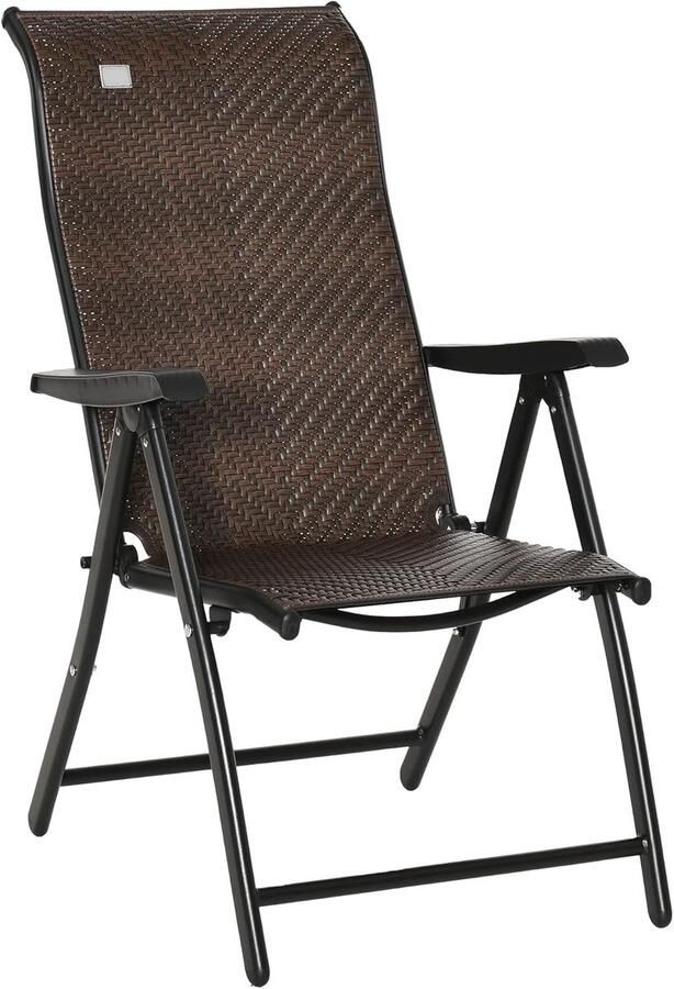 Tuinstoelen Klapstoel Vouwstoel Campingstoel Buitenstoelen Verstelbaar Rugleuning Armleuningen Opklapbaar 7-voudig voor Terras Tuin Camping PE Rotan Staal 58 x 71 x 111 cm Zwart Donkerbruin