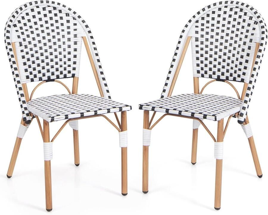 Tuinstoelen set van 2 bistrostoel rotan voor buiten rotan stoel met armleuningen & rugleuning stapelbare balkonstoel buiten met metalen frame draagvermogen 150 kg