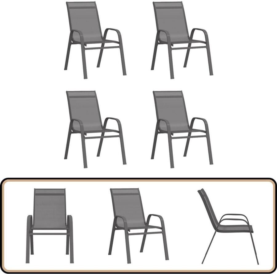 Tuinstoelen Stapelbaar 4 st Textileen Grijs Buitenstoel Tuinset Terrasstoel Lounge Stoel Tuinbank Stackable Chair Garden Furniture