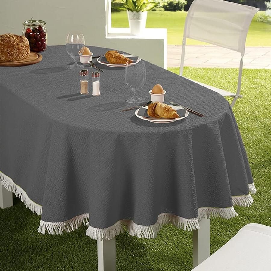 Tuintafelkleed geschikt voor binnen en buiten 1 stuk donkergrijs 150 x 210 cm