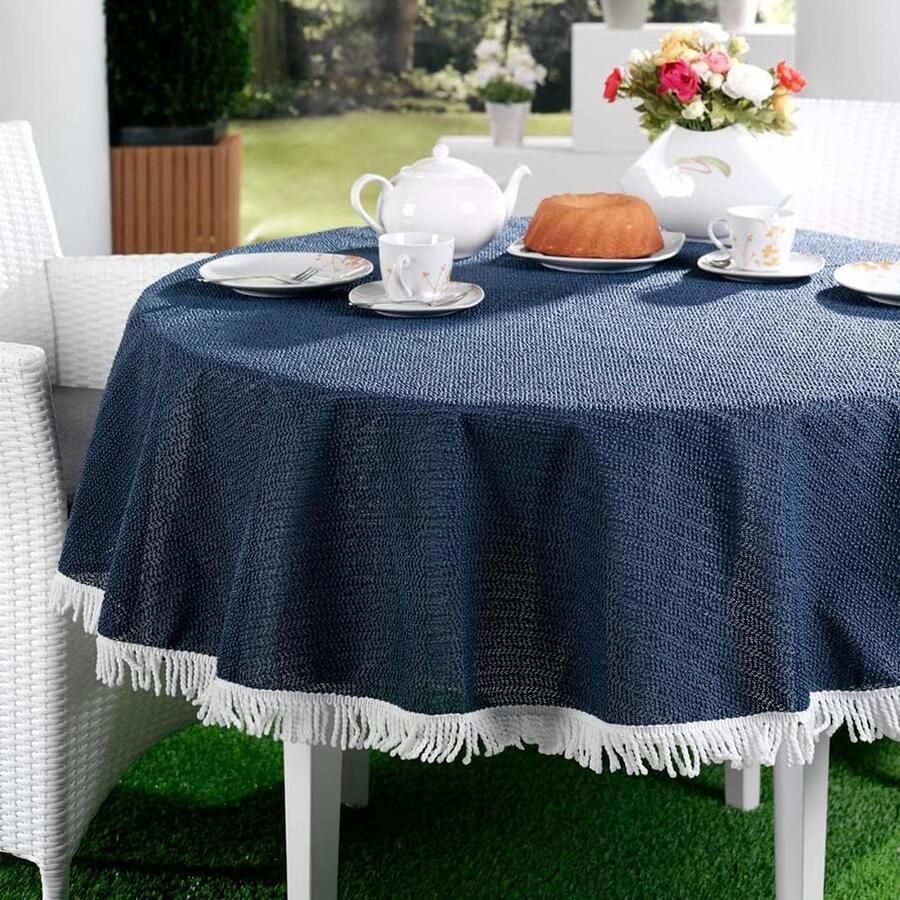 Tuintafelkleed Geschikt voor buiten en binnen Rond 160 cm Donkerblauw