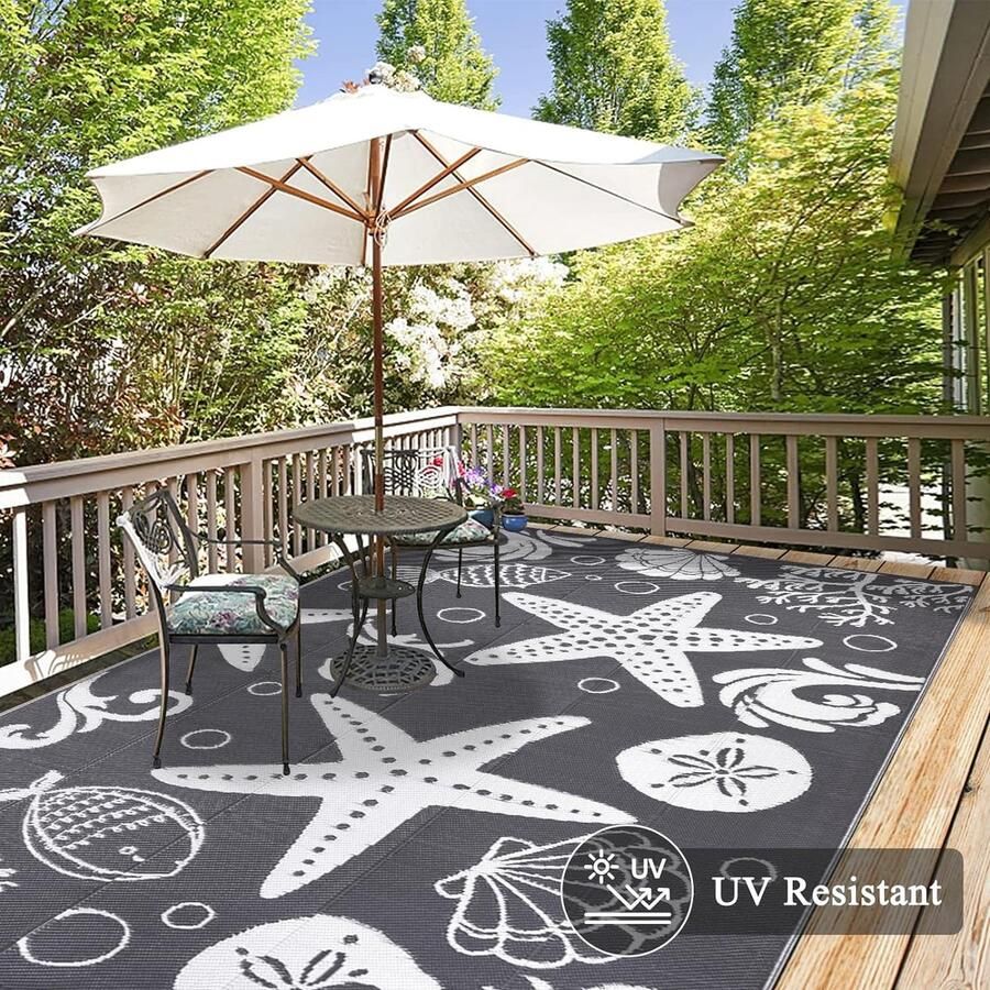 Tuintapijten voor buiten waterdicht groot 180 x 270 cm gerecycled uv-bestendig picknicktapijt opvouwbaar stro-strandmat omkeerbaar voor buiten geweven tapijt voor terrassen balkon