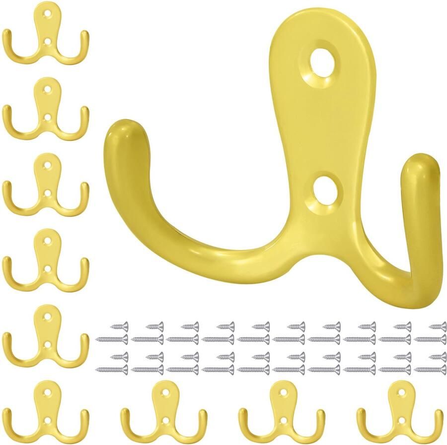 Tunejoy Kapstokhaken Garderobekasthaken Dubbele haken Wandhaken Metaal met schroeven voor Badkamer Keuken 10 stuks Goudkleurig