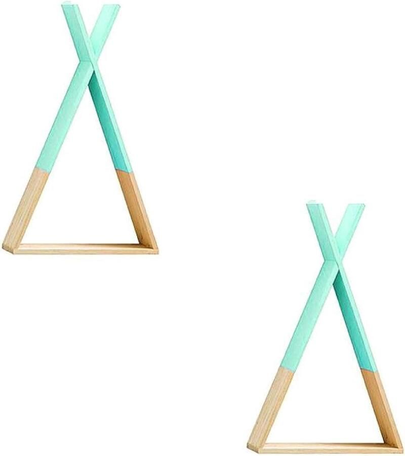 Turquoise Wandplanken Zwevend Wandrek 2 Stuks Hout