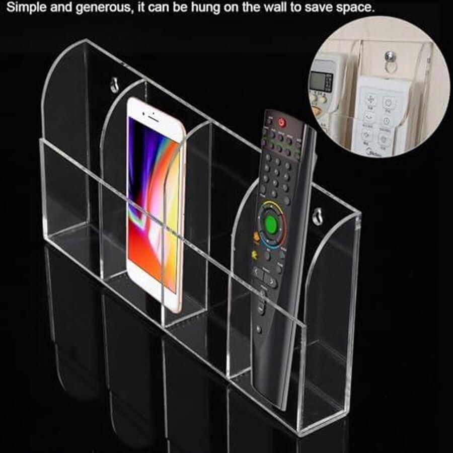 TV Airconditioning Afstandsbediening Houder Wandhouder Acryl Clear Media Organizer Opbergdoos Met 4 Roosters voor Tafel Bureau Nachtkastje Praktische Opbergoplossing voor Afstandsbedieningen Stijlvol en Functioneel
