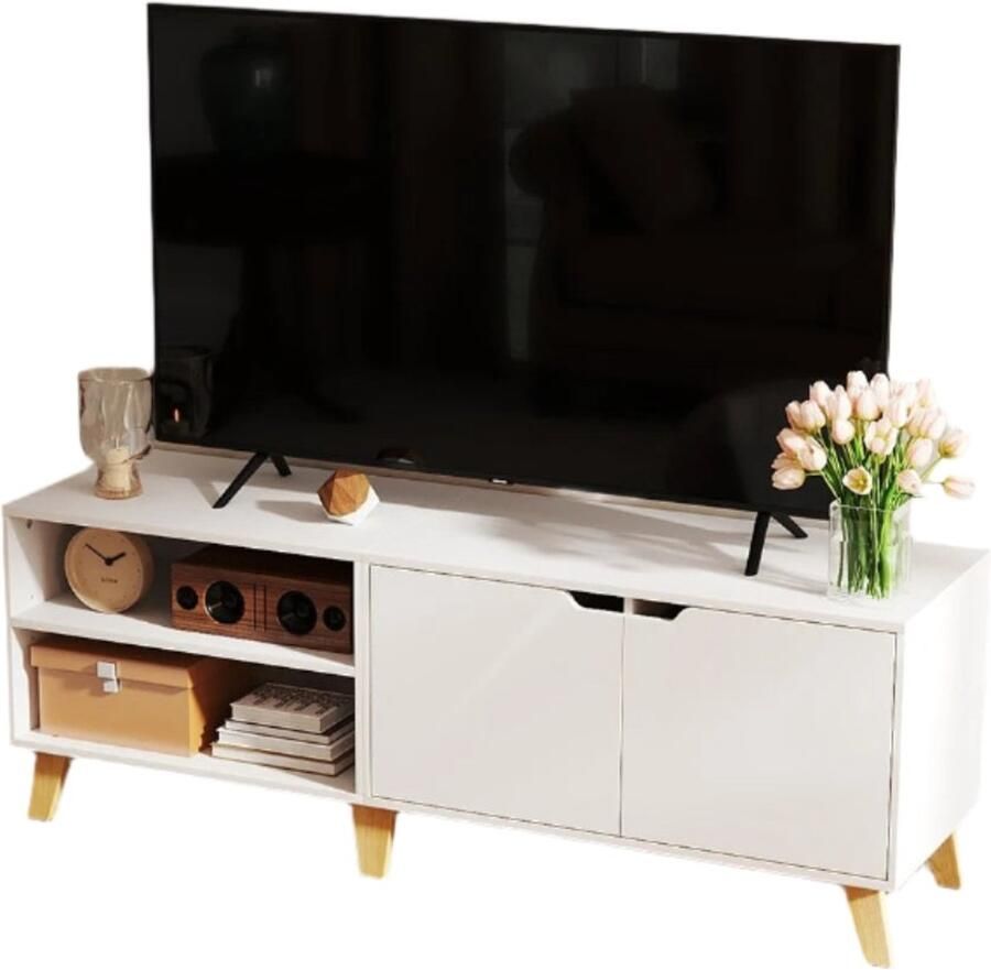 TV Cabinet Televisietafel 2 -deurs tv -standaard Witte afwerking 140 cm x 40 cm x 50 cm