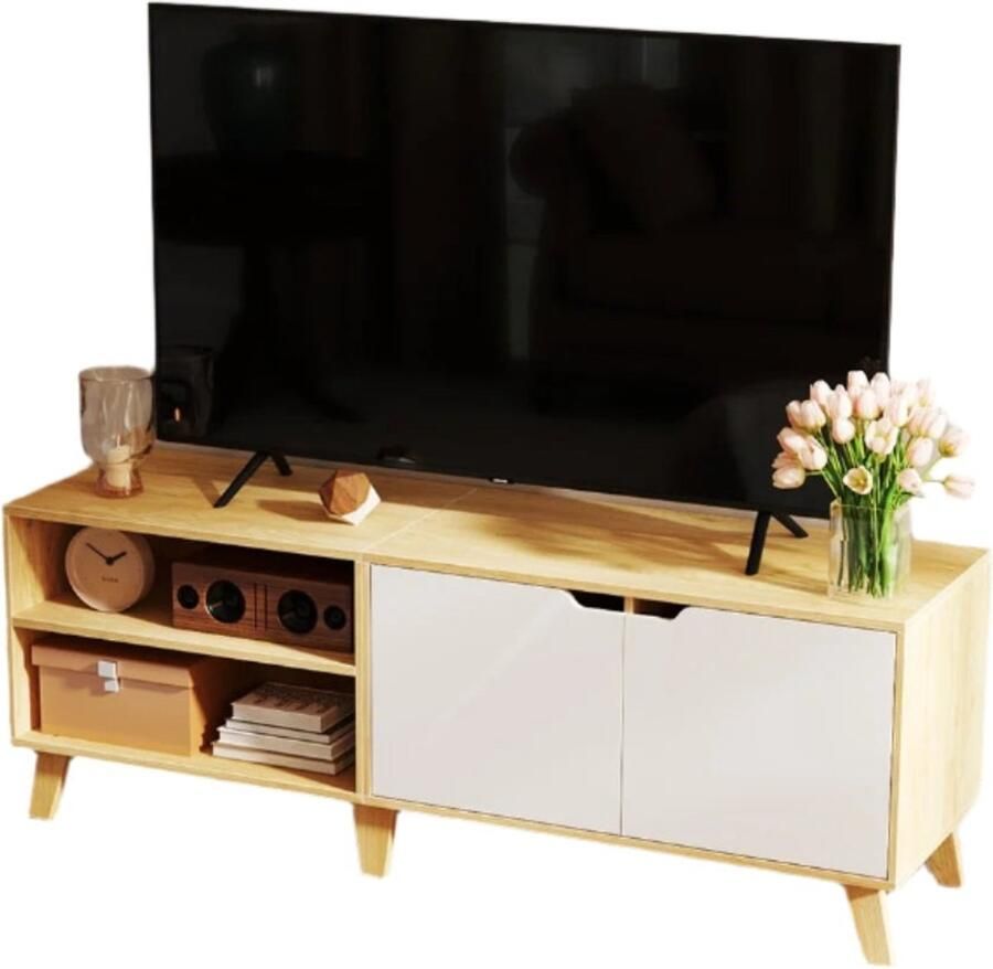 TV Cabinet Televisietafel Entertainmentstandaard 2 deuren bruin en wit 140 cm x 40 cm x 50 cm