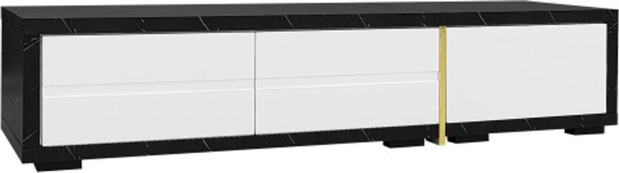 TV-kast 140x40x30cm TV-kast Wit Zwart MDF Draaifunctie Verstelbare Lengte Marmerlook Gouden Accenten Modern Ontwerp Geschikt Voor Woonkamer