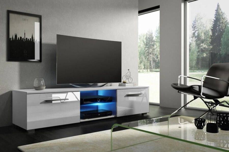 TV Kast Hoogglans Wit – Witte TV Meubel Modern Design – TV Kast Inclusief Led verlichting