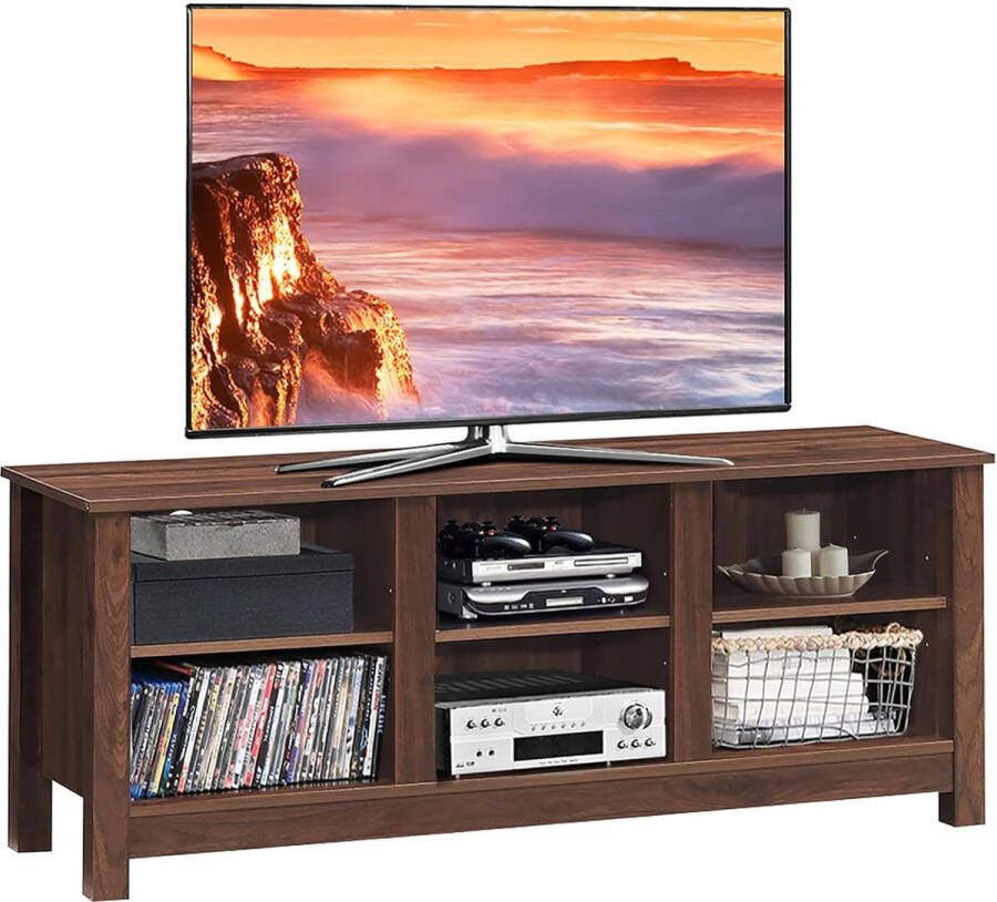 TV-kast met planken tv-kast van hout tv-standaard voor 60 inch televisie open opbergconsole voor thuis en op kantoor dressoir woonkamerkast keukenkast (bruin)