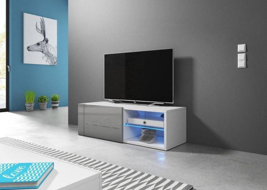 TV Kast Meubel 100 cm Grijs – Grijze TV Meubel Inclusief Ledlichting – Tv Meubel Modern Design Grijs