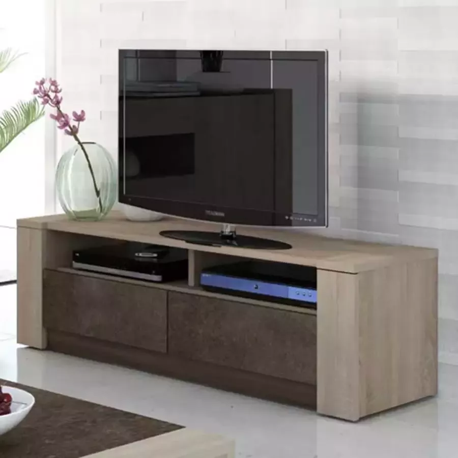 Vente-unique Tv-kast SUMAI 2 laden en 2 nissen eiken en bruin L 154 cm x H 46 cm x D 45 cm