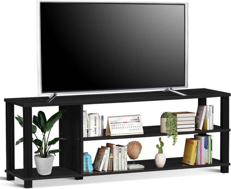 TV-kast televisiekast hout tv-lowboard met planken televisietafel 110 cm breed (zwart)