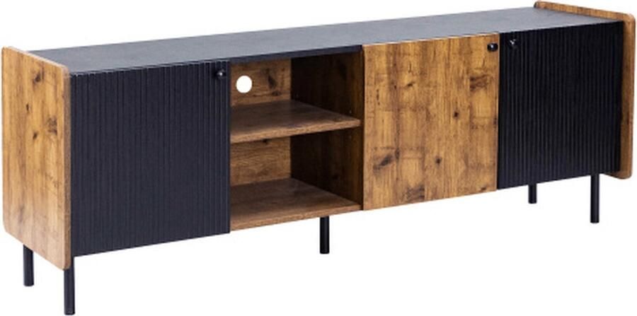 Zonder merk Gotagee TV-meubel 160 cm zwart en houtkleurig – moderne stijl met drie deuren en twee open compartimenten