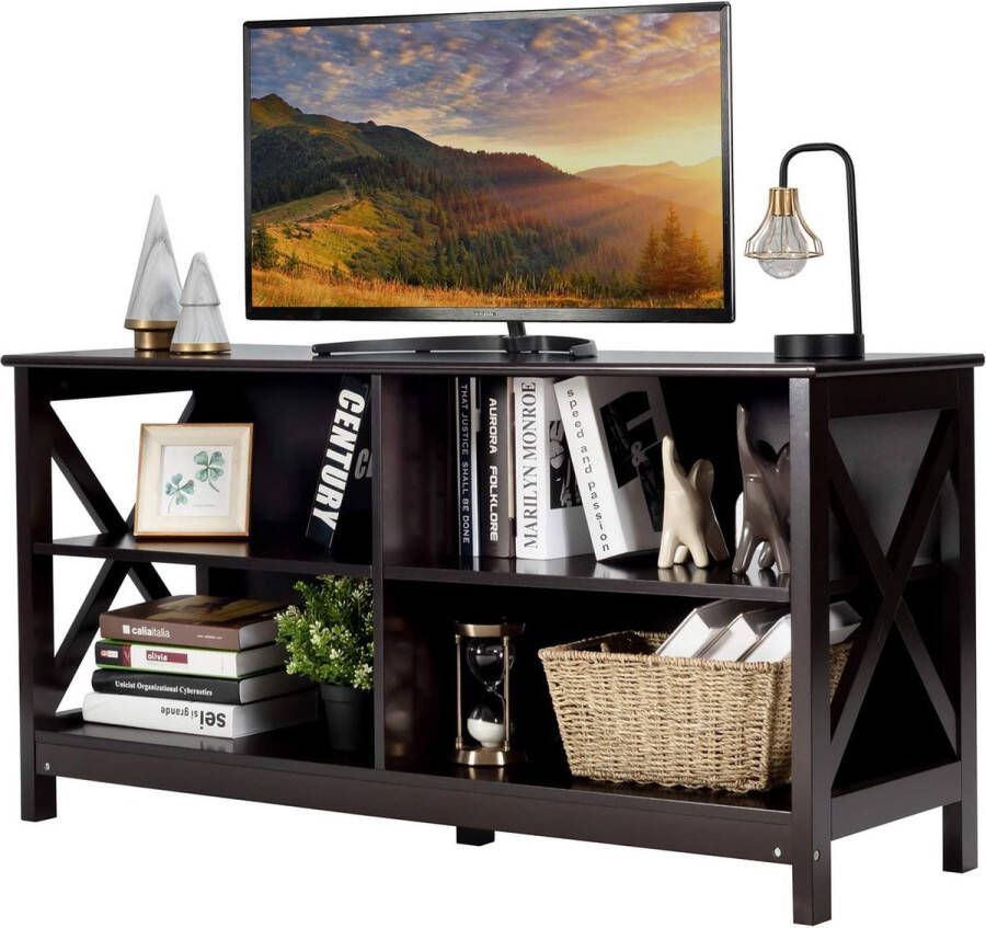 Tv-kast voor 55 inch tv commode met 3 niveaus industrieel dressoir televisietafel woonkamerkast keukenkast hout (bruin)