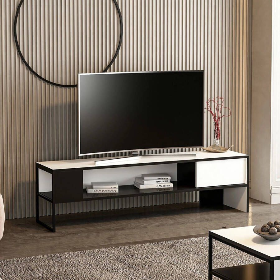 Unbranded TV Kast Zaiden 150x35x42 cm Wit en Zwart Spaanplaat en Metaal Modern Design - Foto 2