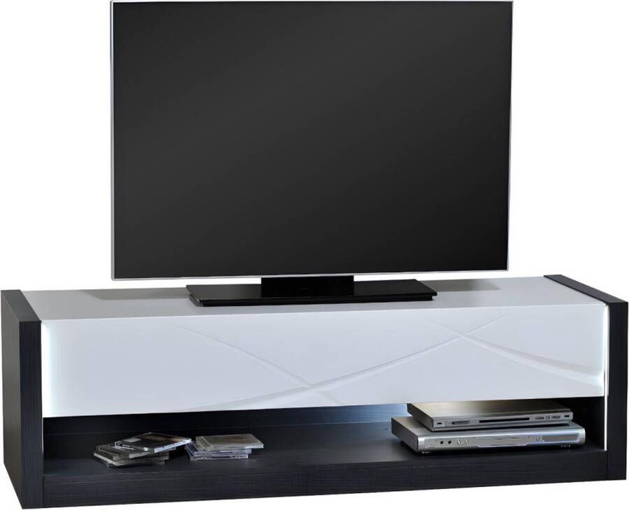 Vente-unique TV-meubel 1 lade en 1 vak Met LED-verlichting Antraciet en wit gelakt LUDMILA L 150 cm x H 45 cm x D 50 cm - Foto 2