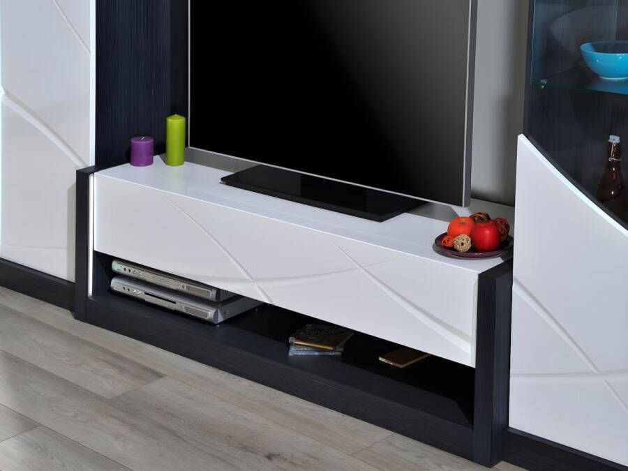 Vente-unique TV-meubel 1 lade en 1 vak Met LED-verlichting Antraciet en wit gelakt LUDMILA L 150 cm x H 45 cm x D 50 cm