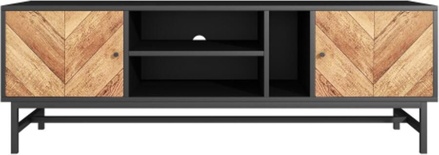 Zonder merk Gotagee TV-meubel 150 cm met veelzijdige opbergruimte inclusief kasten horizontale en verticale vakken zwart en hout