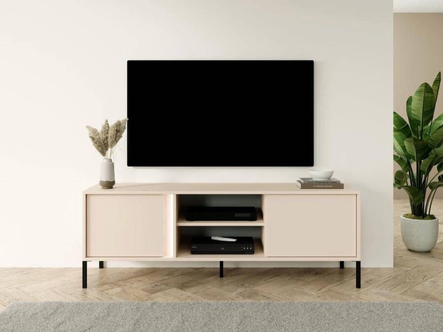 Vente-unique TV-meubel met 2 deuren en 2 vakken met LED's Beige ELYNIA L 153.1 cm x H 53.4 cm x D 39.5 cm - Foto 4