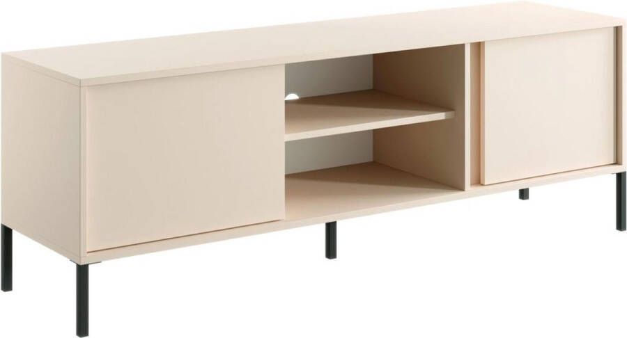 Vente-unique TV-meubel met 2 deuren en 2 vakken met LED's Beige ELYNIA L 153.1 cm x H 53.4 cm x D 39.5 cm