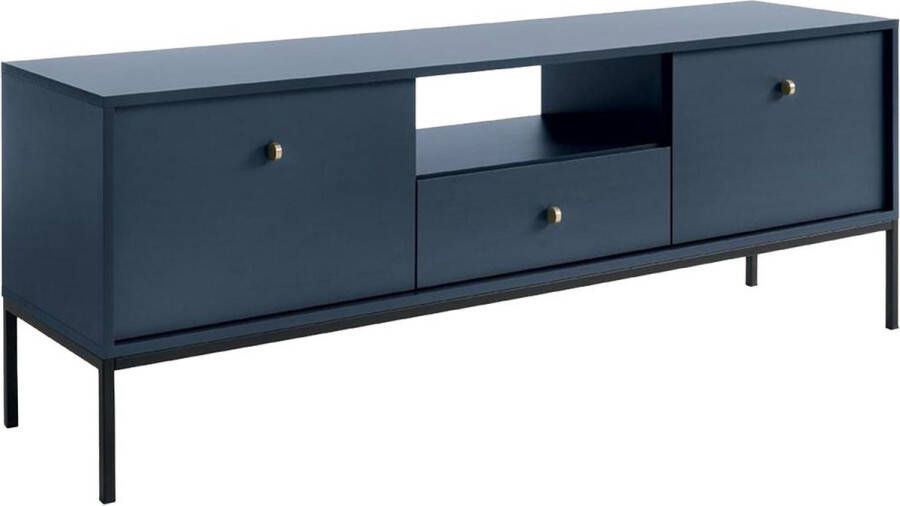 TV-meubel BOGDAN 2 deuren 1 lade en 1 nis Blauw L 154 cm x H 56 cm x D 39 cm