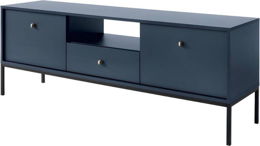 TV-meubel BOGDAN 2 deuren 1 lade en 1 nis Blauw L 154 cm x H 56 cm x D 39 cm - Foto 1