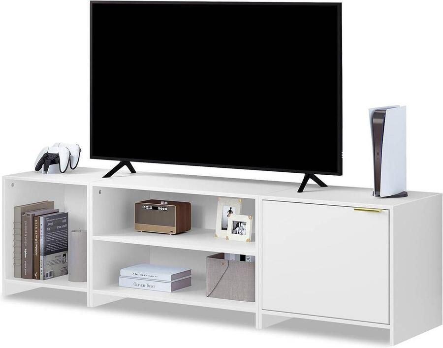 Rootz Living Rootz TV-meubel Deelbaar Design TV-meubel Mediaconsole E1 Bewerkt Hout Verstelbare Plank Wit 160cm x 45cm x 39cm