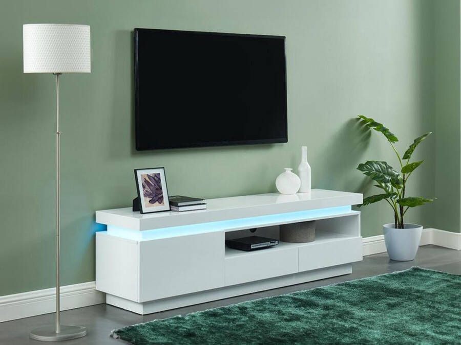 Vente-unique Tv-meubel EMERSON 1 deur en 2 lades wit gelakt MDF met led-lampjes L 165 cm x H 49.5 cm x D 40 cm