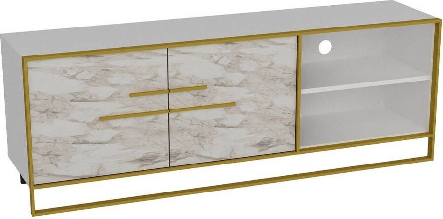 TV Meubel Goud & Wit 160x56 6x38 5cm Melamine Stijlvol en Duurzaam