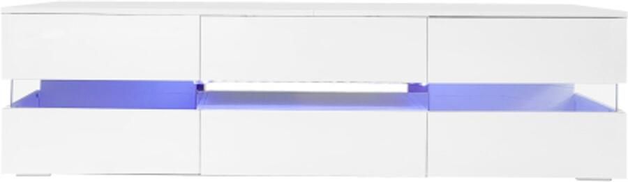 GOTAGEE TV-meubel in hoogglans wit 160 x 39 x 45 cm met ledverlichting 2 deuren 1 lade open vak geschikt voor 70 inch tv's met inzetstuk van acrylglas en push-open-opening tv-standaard in hoogglans