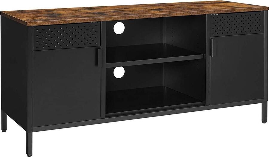 Meubel Gigant TV Meubel Industrieel met 3 Verstelbare Planken Vintage Houten Plank Metaal 120 x 40 x 55 cm Zwart