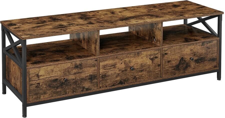 TV Meubel Industrieel TV Kast Vintage Bruin Robuust 3 lades 147cm Meubel