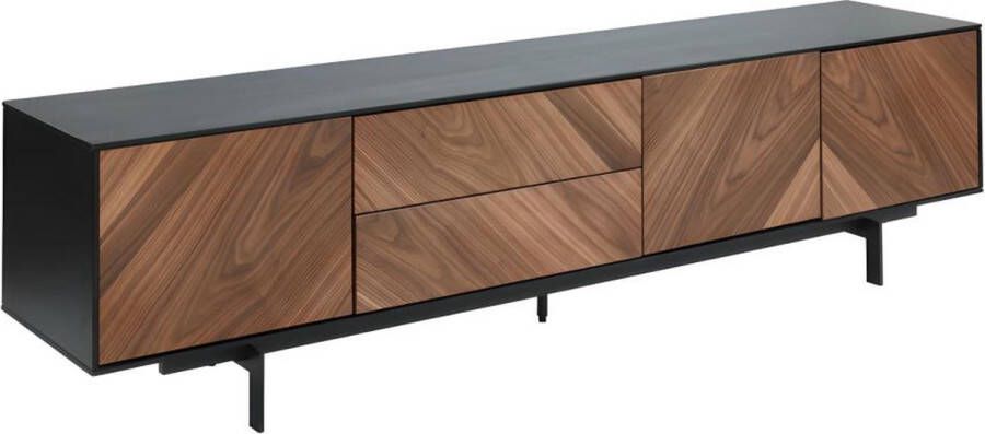 Tv-meubel ISMAEL 3 deuren en 2 lades MDF Fineer noten en zwart L 200 cm x H 51 cm x D 41 cm