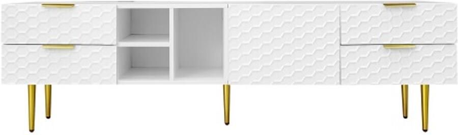 GOTAGEE TV-meubel lowboard met gestructureerde deuren TV-meubel met lades open vakken gouden handgrepen en gouden poten