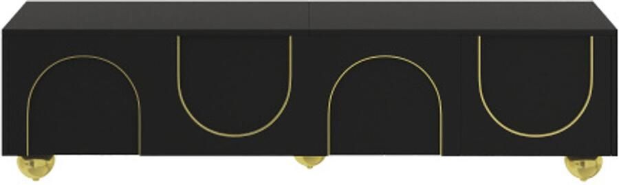GOTAGEE TV-meubel lowboard met getextureerde deuren gouden versieringen gouden ronde poten inclusief planken push-to-open zwart