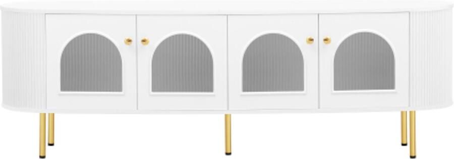 GOTAGEE TV-meubel lowboard met glazen deuren opbergmeubel voor de woonkamer gouden handgrepen en poten