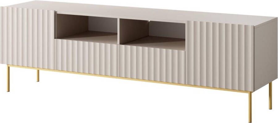 Vente-unique Tv-meubel met 2 deuren 2 laden en 2 nissen van mdf en staal Beige en goudkleurig EVILANA L 190 cm x H 60.6 cm x D 45 cm - Foto 3