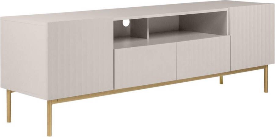 Vente-unique Tv-meubel met 2 deuren 2 laden en 2 nissen van mdf en staal Beige en goudkleurig EVILANA L 190 cm x H 60.6 cm x D 45 cm - Foto 2