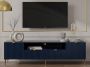 Tv-meubel met 2 deuren 2 laden en 2 nissen van mdf en staal Blauw en goudkleurig YESINIA L 190 cm x H 55 cm x D 61 cm - Thumbnail 2