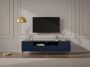 Tv-meubel met 2 deuren 2 laden en 2 nissen van mdf en staal Blauw en goudkleurig YESINIA L 190 cm x H 55 cm x D 61 cm - Thumbnail 1