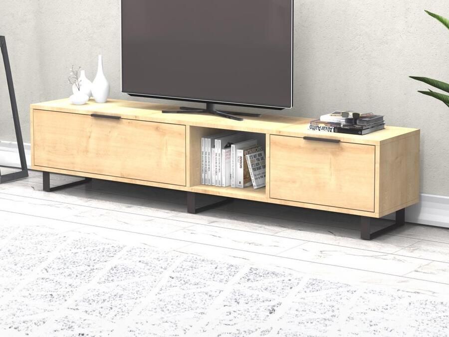 Vente-unique Tv-meubel met 2 deuren en 1 nis Naturel MIDALIA L 180 cm x H 40 cm x D 35 cm - Foto 2